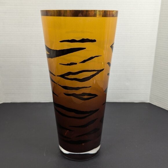 Vintage BOHEMIA Crystal Czech Republic Amber Black Tiger Stripe Vase - Picture 3 of 8
